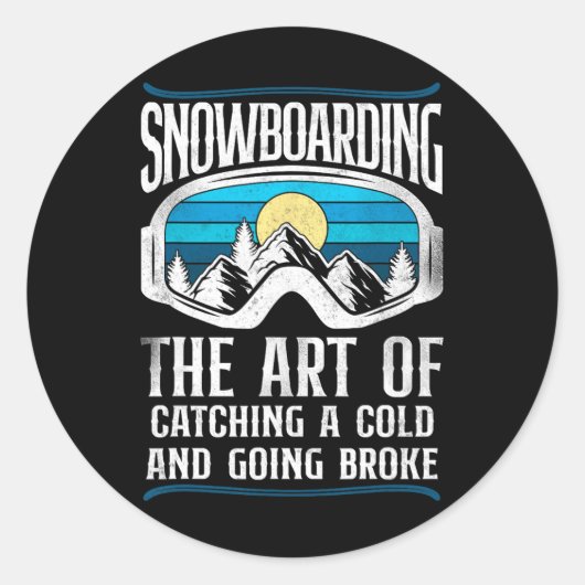 Snowboardbordgans met  Retrooggles Ronde Sticker (Voorkant)