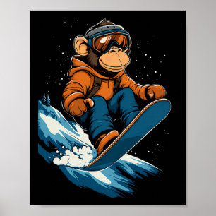 Snowboarden dieren - Aap op een snowboard Poster