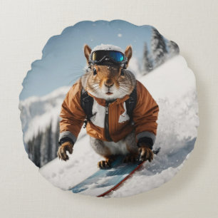 Snowboarden Eekhoorn Wintertime Whimsical Animal Rond Kussen