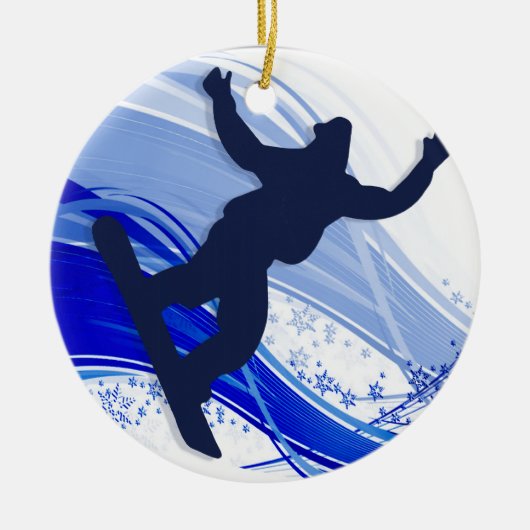 Snowboarden en Snowflakes Keramisch Ornament (Voorkant)