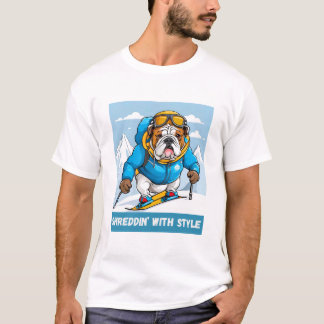 Snowboarden Engels Bulldog Shreddin’ met stijl T-shirt