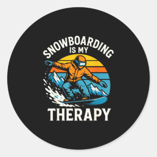 Snowboarden is therapie retro berg snowboard ronde sticker