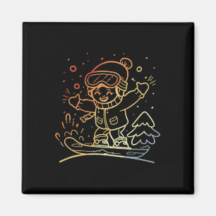 Snowboarden Kind Graphic Retro Style voor jongens  Magneet