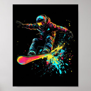 Snowboarden Kleurenverf Splash Snowboarder Downhi Poster