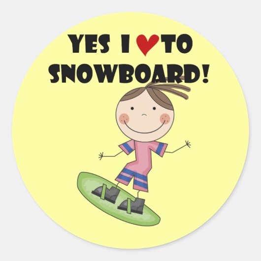Snowboarden Meisje Tshirts en Geschenken Ronde Sticker (Voorkant)