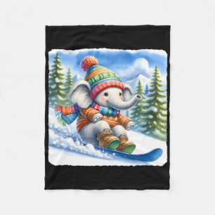 Snowboarden olifant op Snowy Hill met dennen. Co Fleece Deken