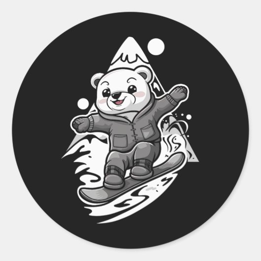 Snowboarden Polar Beer Mountain Snowboard Snowboa Ronde Sticker (Voorkant)