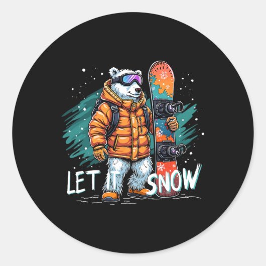 Snowboarden Polar Beer Winter Fun Arctic Adventur Ronde Sticker (Voorkant)