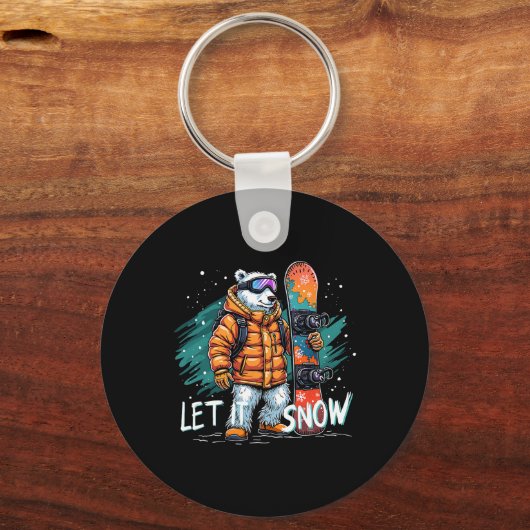 Snowboarden Polar Beer Winter Fun Arctic Adventur Sleutelhanger (Voorkant)