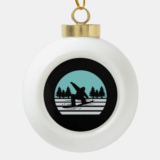 Snowboarden Retro Keramische Bal Ornament (Voorkant)
