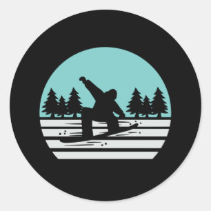 Snowboarden Retro  Ronde Sticker