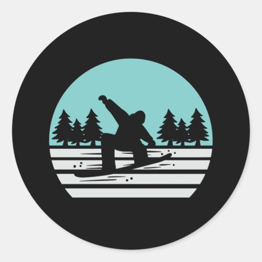 Snowboarden Retro  Ronde Sticker (Voorkant)