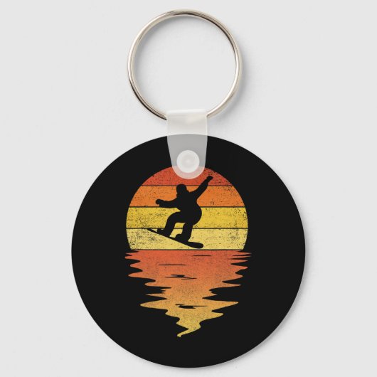 Snowboarden Shirt Retro Sunset 70s Snowbo Sleutelhanger (Voorkant)