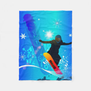 Snowboarden, sneeuwboarder met bord op blauwe acht fleece deken