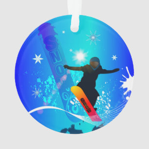 Snowboarden, sneeuwboarder met bord op blauwe acht ornament