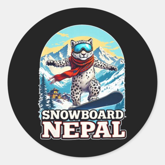Snowboarden Snow Leopard avontuur in Nepal Ronde Sticker (Voorkant)