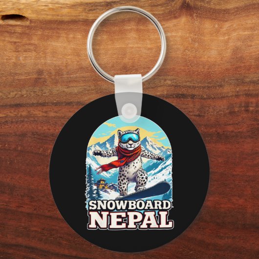 Snowboarden Snow Leopard avontuur in Nepal Sleutelhanger (Voorkant)