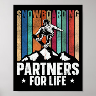 Snowboarden Snowboard Huwelijk Retro Vrouw Poster
