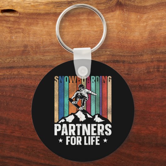 Snowboarden Snowboard Huwelijk Retro Vrouw Sleutelhanger (Voorkant)