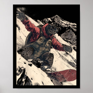 Snowboarden Tortoise Alpine Mountain Ski Resort T Poster