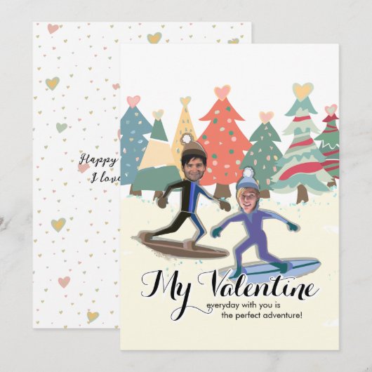 Snowboarden Valentijnse Feestdagenkaart (Voorkant / Achterkant)