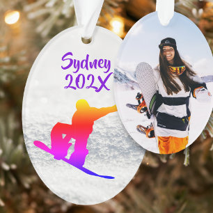 Snowboarden Vrouw Fotosjabloon Ovaal Ornament