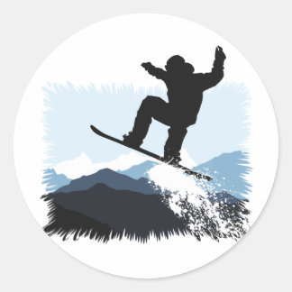 Snowboarder Action Jump Ronde Sticker