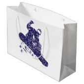 Snowboarder die hoge sneeuwdrijfveren vastmaakt groot cadeauzakje (Achterkant Gekanteld)