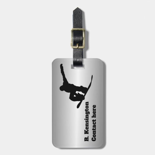 Snowboarder gepersonaliseerd bagagelabel (Voorkant verticaal)