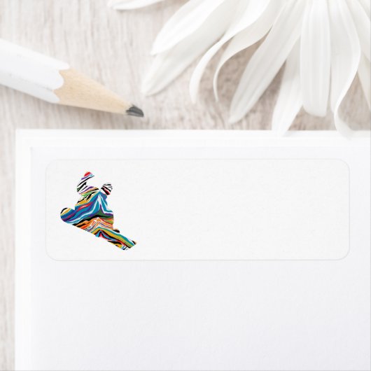 Snowboarder in een Psychedelic Zebra Pattern Etiket (Insitu)