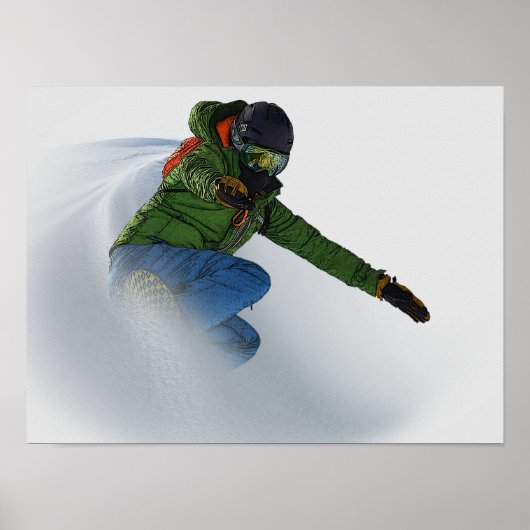 Snowboarder in poeder poster (Voorkant)