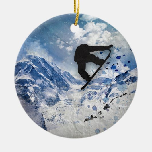 Snowboarder in vlucht keramisch ornament (Voorkant)