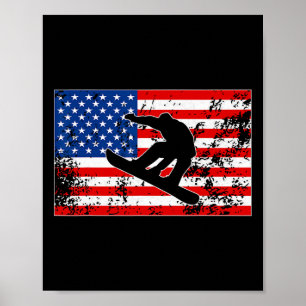 Snowboarder Jumping Amerikaanse vlag Snowboarden Poster