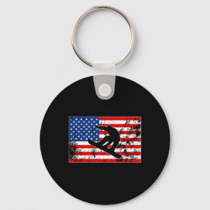 Snowboarder Jumping Amerikaanse vlag Snowboarden Sleutelhanger