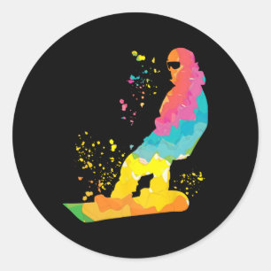 Snowboarder Kleurrijk Snowboard Snowboarden 30 Ronde Sticker