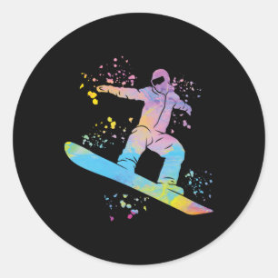 Snowboarder Kleurrijk Snowboard Snowboarden 4 Ronde Sticker
