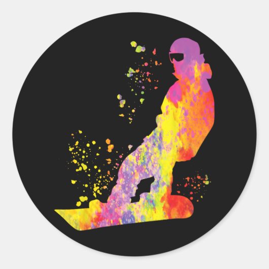 Snowboarder Kleurrijk Snowboard Snowboarden 6 Ronde Sticker (Voorkant)