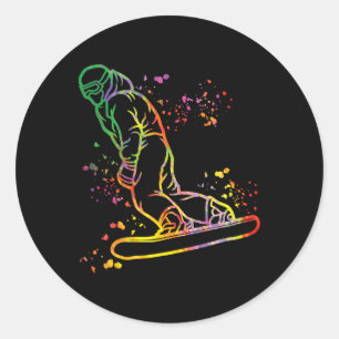 Snowboarder Kleurrijk Snowboard Snowboarden 8 Ronde Sticker