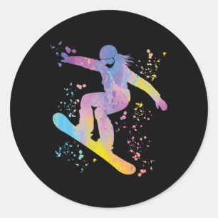 Snowboarder Kleurrijke Snowboard Snowboarden &# Ronde Sticker