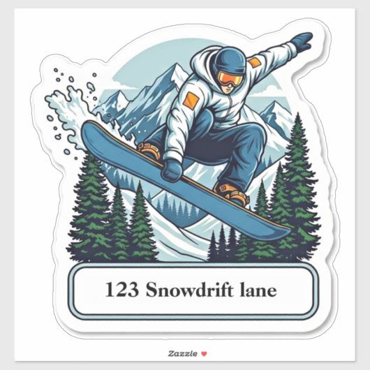 Snowboarder mailbox address sticker (Feuille)