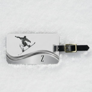 Snowboarder Monogram Silver Snowboard Bagagelabel
