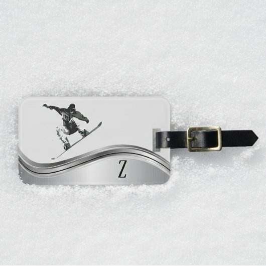 Snowboarder Monogram Silver Snowboard Bagagelabel
