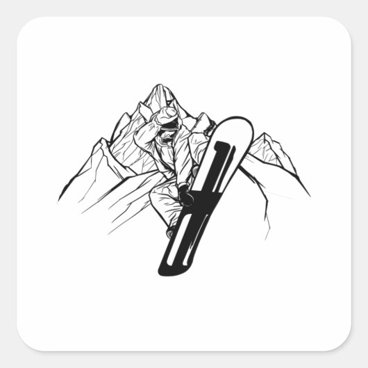 Snowboarder Mountain Adventure Vierkante Sticker (Voorkant)