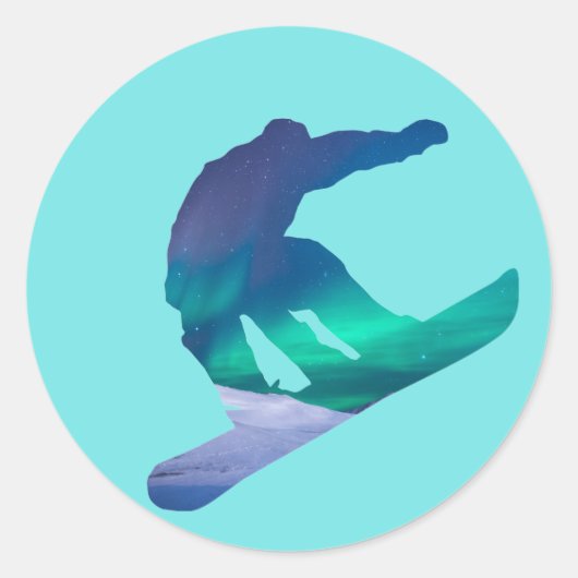 Snowboarder Noorderlicht Silhouet Stickers (Voorkant)