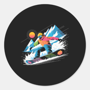 Snowboarder Ontdek de hellingen van snowboarden li Ronde Sticker