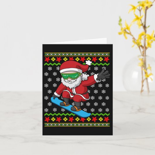 Snowboarder Santa Snowboarder Ugly Kerstmis Snow Kaart (Gele Bloem)
