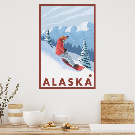 Snowboarder Scene - Alaska Poster (Keuken)