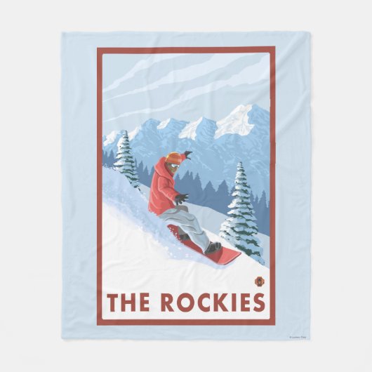 Snowboarder Scene - de Rockies Fleece Deken (Voorkant)