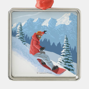 Snowboarder Scene - de Rockies Metalen Ornament