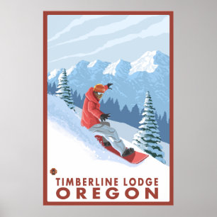 Snowboarder Scene - Timberline Lodge, Oregon Poster